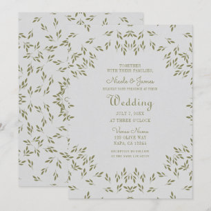 Olive Green Leaves Natural Oatmeal Rustic Wedding Invitation