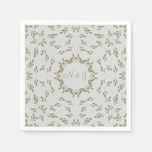 Olive Green Leaves Natural Oatmeal Rustic Wedding Napkin