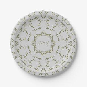 Olive Green Leaves Natural Oatmeal Rustic Wedding Paper Plate