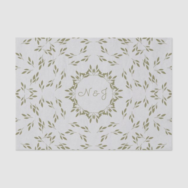 Olive Green Leaves Natural Oatmeal Rustic Wedding Tissue Paper (Front)