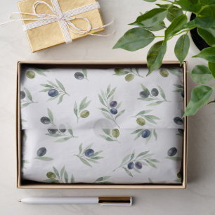 Olive Green Leaves Watercolor Floral Pattern Tissue Paper