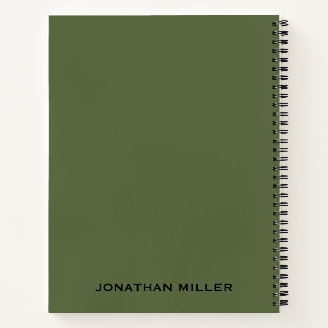 Olive Green Left-Handed Personalised Name Notebook (Back)