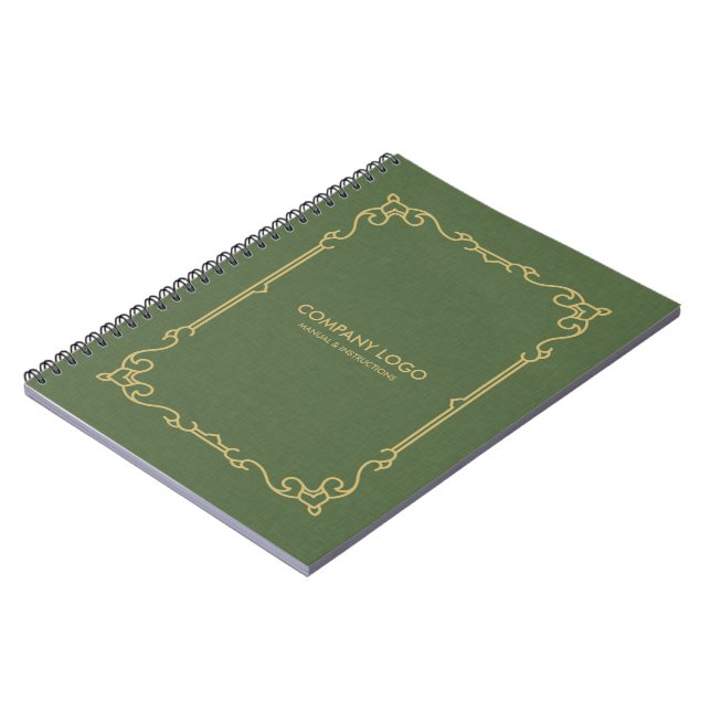 Olive Green Linen With Gold Frame Accent Notebook (Left Side)