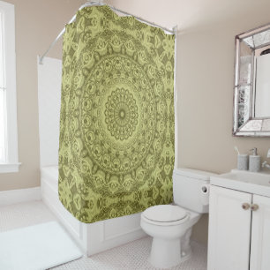 Olive Green Mandala Pattern Design Shower Curtain