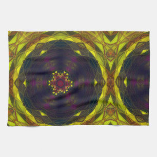 Olive Green Medallion Print Pattern Design Global Tea Towel
