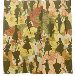 olive green mid century 1950s vintage silhouette shower curtain