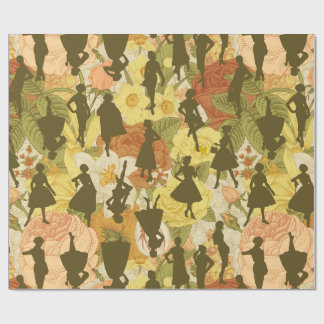 olive green mid century 1950s vintage silhouette wrapping paper