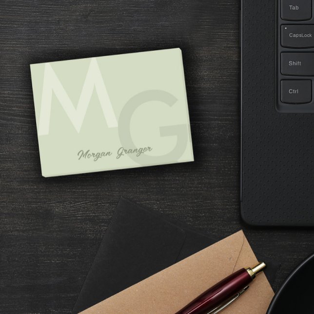 Olive Green Minimal Clean Modern Large Monogram Post-it Notes (Creator Uploaded)