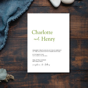 Olive Green Minimalist Clean Modern Wedding Invitation