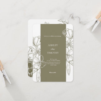 Olive Green Minimalist Floral Wedding Invitation