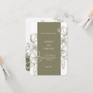 Olive Green Minimalist Floral Wedding Invitation