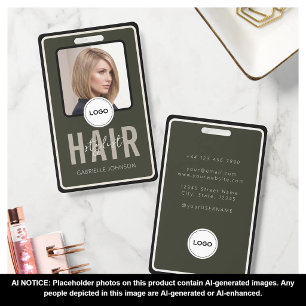 Olive Green Minimalist Hair Stylist Photo ID Badge