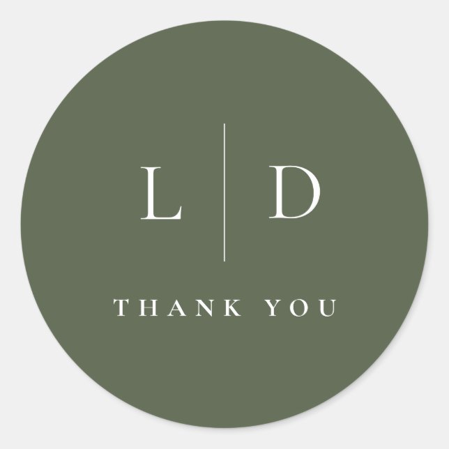 Olive Green Minimalist Monogram Wedding Favour Classic Round Sticker (Front)