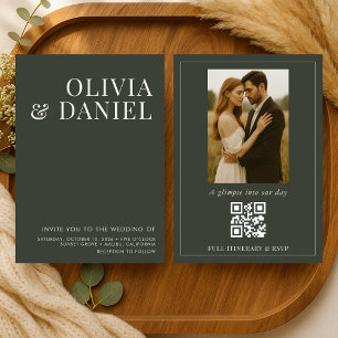 Olive Green Minimalist Photo QR Code Wedding Invitation