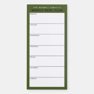 Olive Green Minimalist Simple Family Meal Planning Magnetic Notepad