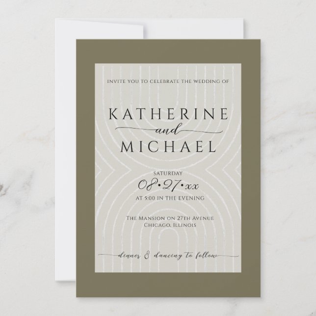 Olive green minimalist Wedding Invitation (Front)
