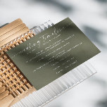 Olive green minimalist wedding party timeline invitation<br><div class="desc">Simple minimalist script wedding party timeline card in shades of dark olive green and sage green colours for woodland summer wedding. Please contact me if you need additional items.</div>