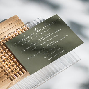 Olive green minimalist wedding party timeline invitation