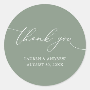 Olive Green Minimalist Wedding Thank You Classic Round Sticker