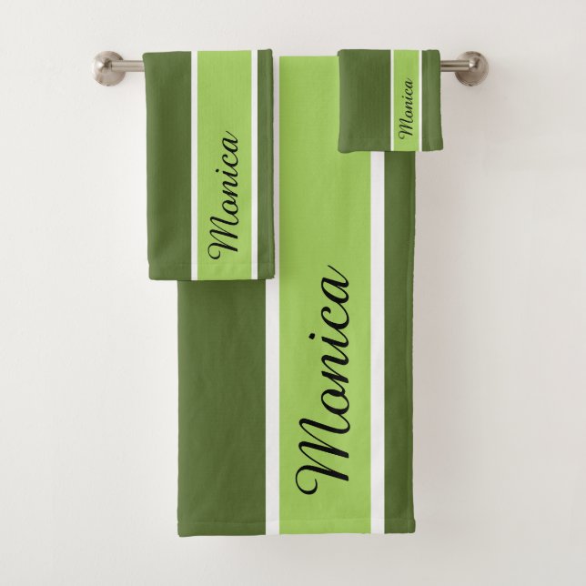 Olive Green Modern and Elegant Monogram Signature  Bath Towel Set (Insitu)