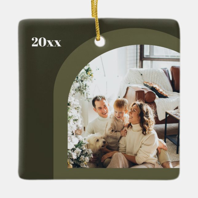 Olive Green Modern Arch Photo Modern 2023 Ceramic Ornament (Front)