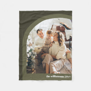 Olive Green Modern Arch Two Vertical Photo  Fleece Blanket