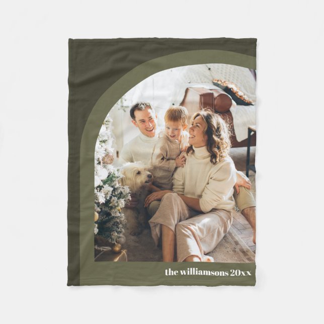 Olive Green Modern Arch Two Vertical Photo  Fleece Blanket (Front)