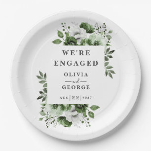 Olive Green Modern Country Floral Engagement Party Paper Plate