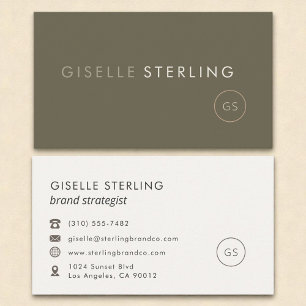 Olive Green Modern Minimalist Monogram Simple  Business Card