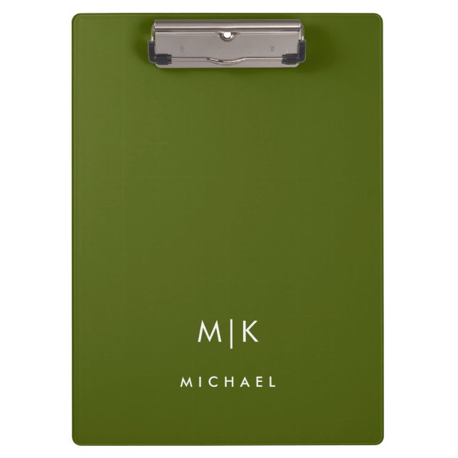 Olive Green | Modern Monogram Clipboard (Front)