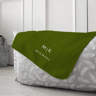 Olive Green Modern Monogram Fleece Blanket