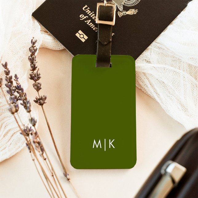 Olive Green | Modern Monogram Luggage Tag (Creator Uploaded)