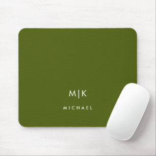Olive Green Modern Monogram Mouse Mat