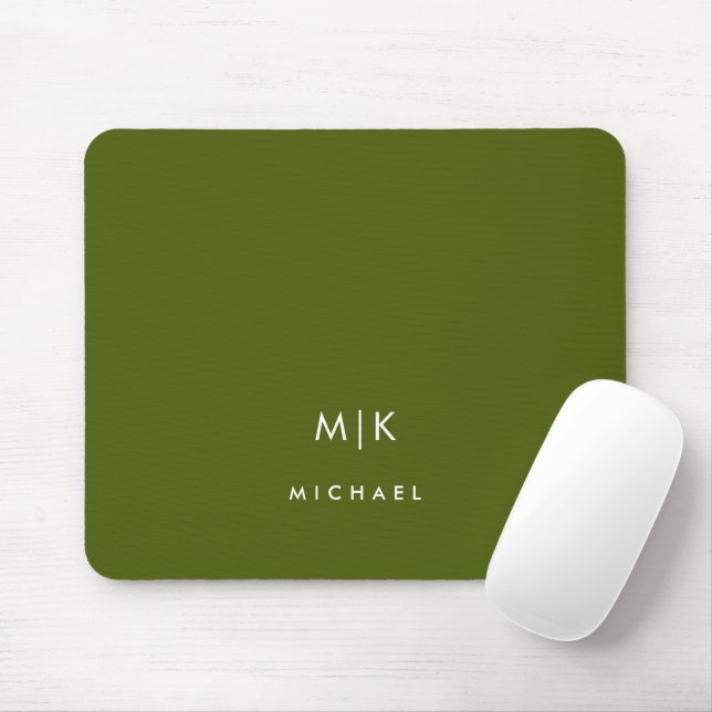 Olive Green | Modern Monogram Mouse Mat (With Mouse)