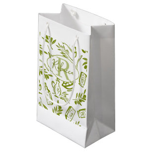 Olive Green Modern Monogram Name Script Watercolor Small Gift Bag