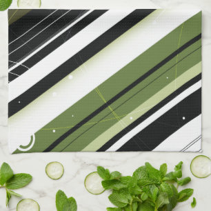 Olive Green Modern-Retro Stripes with Monogram Tea Towel