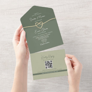 Olive Green Modern Wedding All In One Invitation
