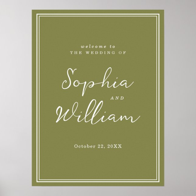 Olive Green Modern Wedding Welcome Sign (Front)