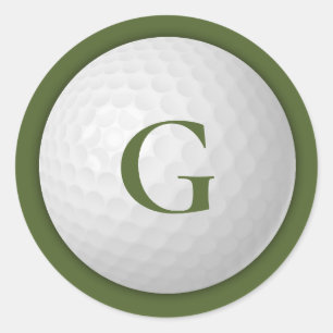 Olive Green Monogram Golf Ball Classic Round Sticker