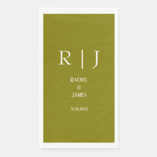 Olive Green Monogram Name Modern Elegant Wedding Napkin