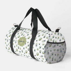 Olive Green Monogram Name Watercolor Chic Pattern Duffle Bag