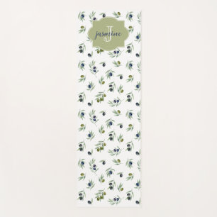 Olive Green Monogram Name Watercolor Chic Pattern Yoga Mat
