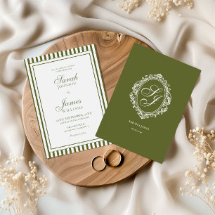 Olive Green Monogram Old Money Wedding Invitation