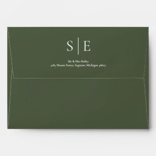 Olive Green Monogram Return Address  Envelope