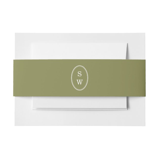Olive Green Monogram Wedding Belly Band Invitation Belly Band (Front Example)