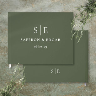 Olive Green Monogram Wedding Guest Book