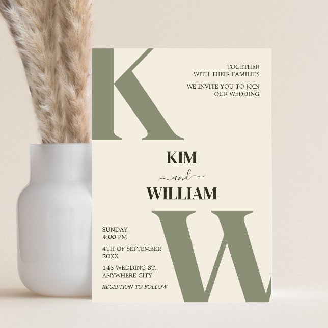 Olive Green Monogram Wedding Invitation (Olive Green Monogram Wedding Invitation)