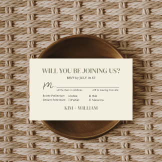 Olive Green Monogram Wedding RSVP Enclosure Card