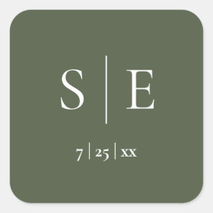 Olive Green Monogram Wedding Square Sticker