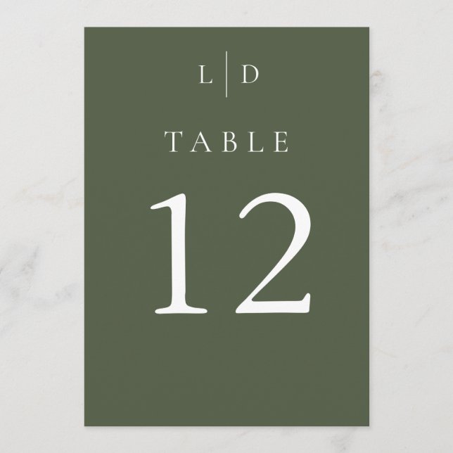 Olive Green Monogram Wedding Table Numbers (Front)